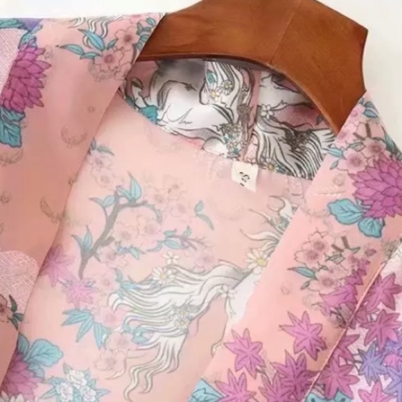 SOLD OUT Boho Pink Unicorn Horses Coverup Kimono Robe Wrap - Picture 5 of 8